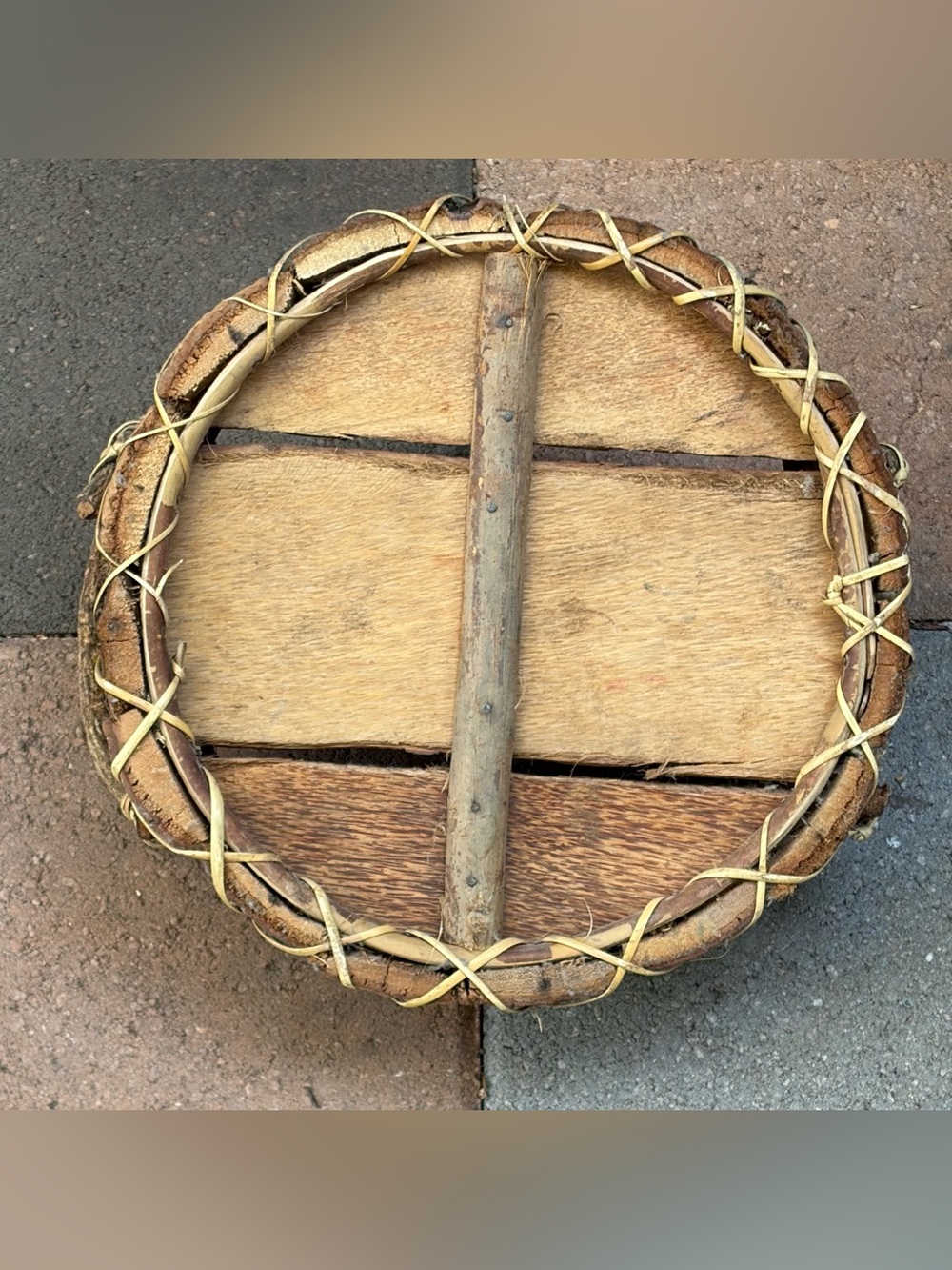 Primitive Wood & Bark Handmade Rustic Round Gathering Basket Vintage VTG Country - Picture 6 of 10